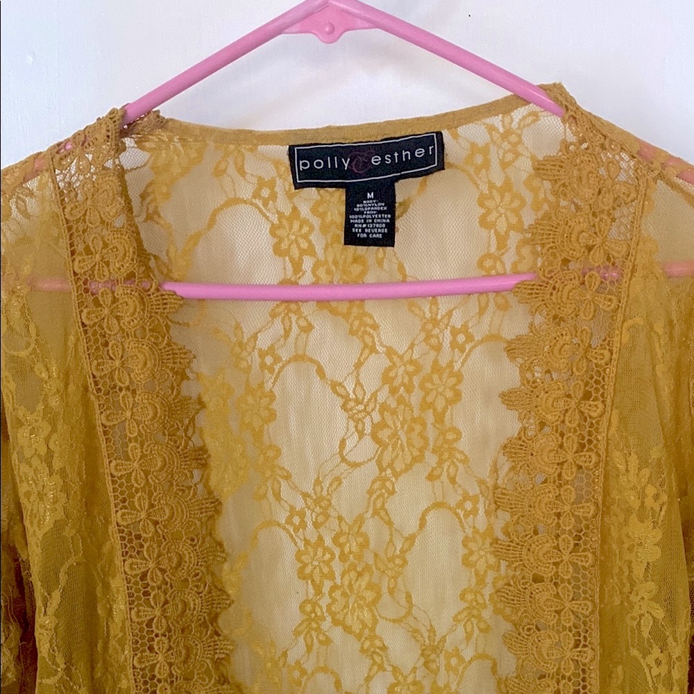 Polly & Esther - Women’s Golden Boho Lace Kimono - Picture 2 of 5